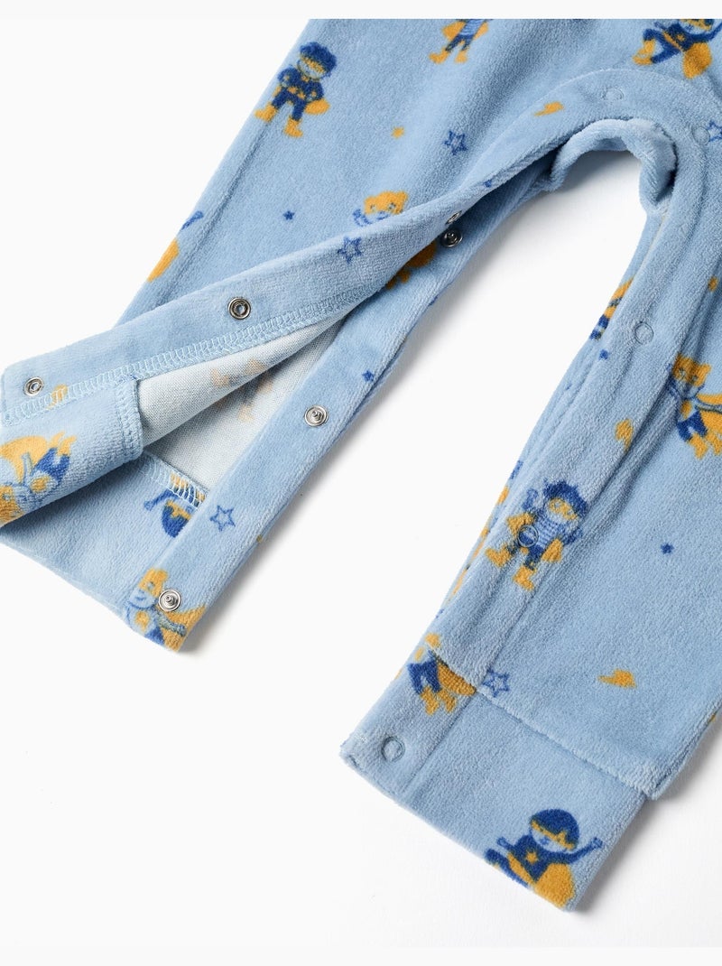 Tutina in velluto senza piedini con motivo Blu chiaro - Kiabi