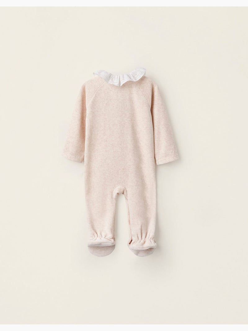Tutina in velours con colletto a volant Beige chiaro - Kiabi
