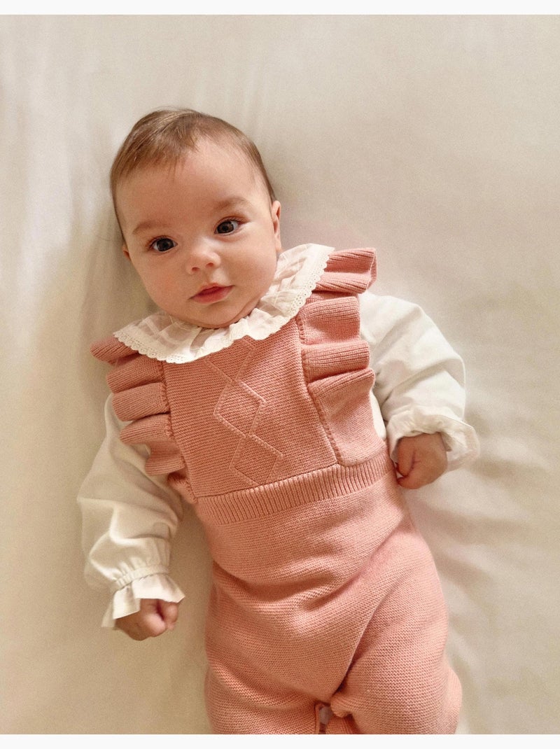Tutina lavorata a maglia con bretelle arricciate Rosa chiaro - Kiabi