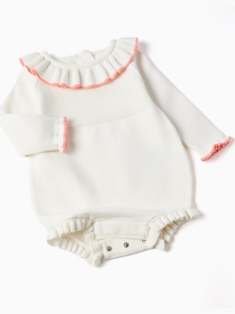 Tutina lavorata a maglia con estremità  arricciate Bianco - Kiabi