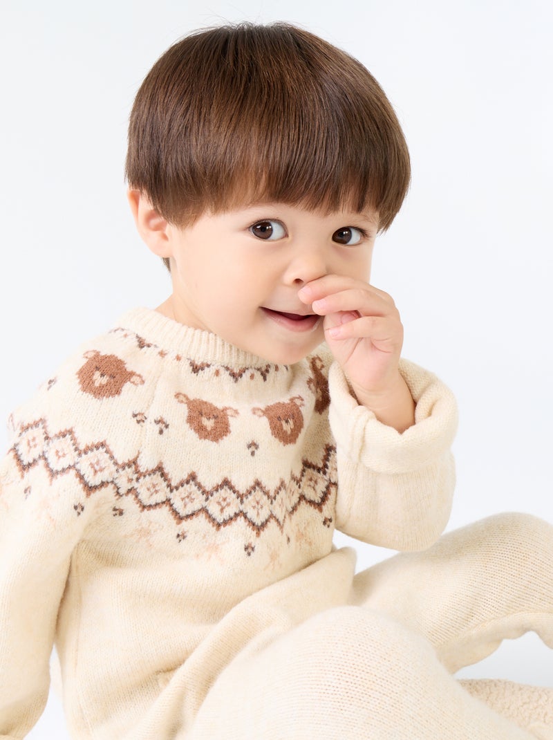 Tutina lunga natalizia in maglia jacquard Beige - Kiabi