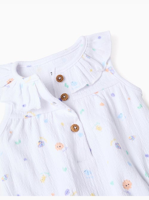 Tutina senza maniche in cotone con motivo e volant - Kiabi