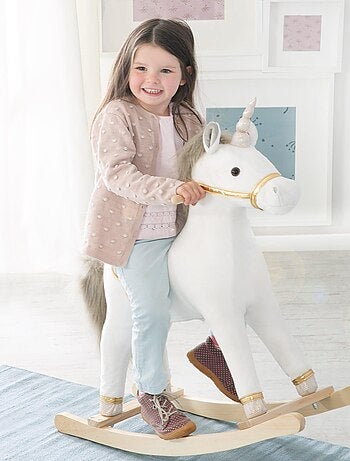 Unicorno a dondolo con sella e briglie per bebè da 18 mesi – "Roba