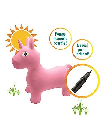 Unicorno salterino gonfiabile con tuta di peluche