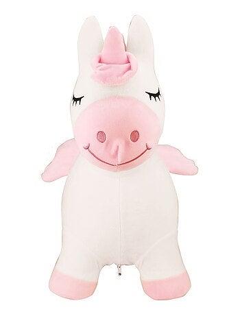 Unicorno salterino gonfiabile con tuta di peluche