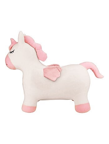 Unicorno salterino gonfiabile con tuta di peluche