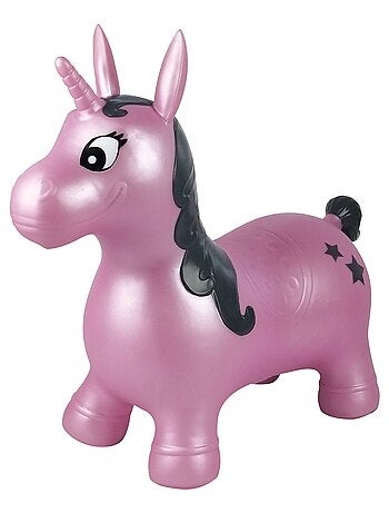 Unicorno salterino gonfiabile con tuta di peluche