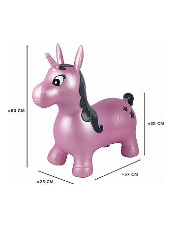 Unicorno salterino gonfiabile con tuta di peluche