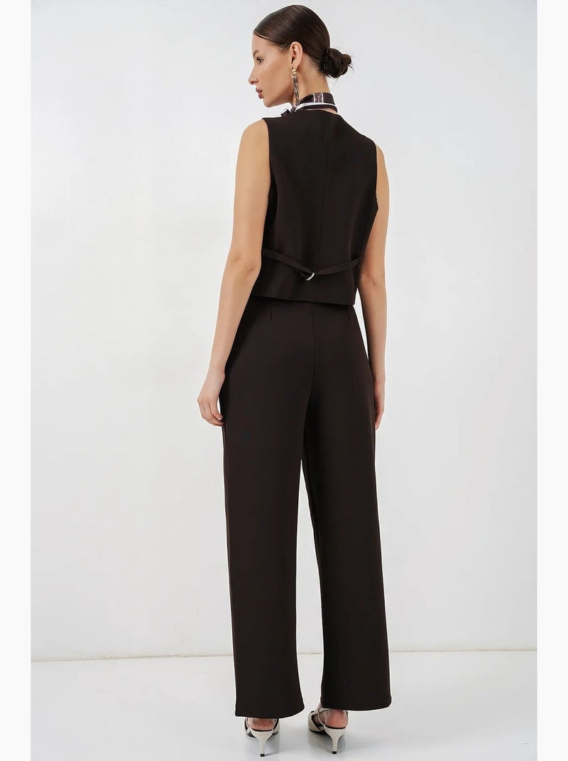 V-neck buttoned cotton-polyester vest bdart Marrone scuro - Kiabi