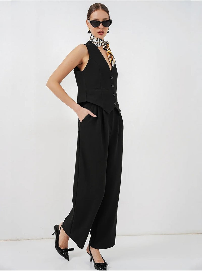 V-neck buttoned cotton-polyester vest bdart Nero - Kiabi