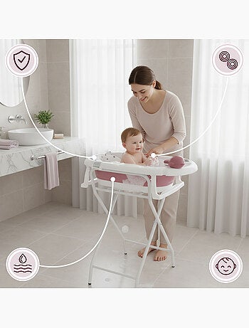 Vasca da bagno pieghevole neonato con termometro LCD e riduttore, rosa cipria