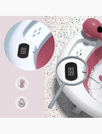 Vasca da bagno pieghevole neonato con termometro LCD e riduttore, rosa cipria