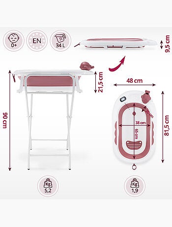 Vasca da bagno pieghevole neonato con termometro LCD e riduttore, rosa cipria