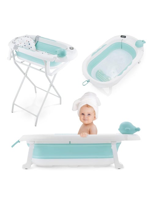 Vasca pieghevole neonato verde con termometro e supporto - Kiabi Vasca pieghevole neonato verde con termometro e supporto - Kiabi