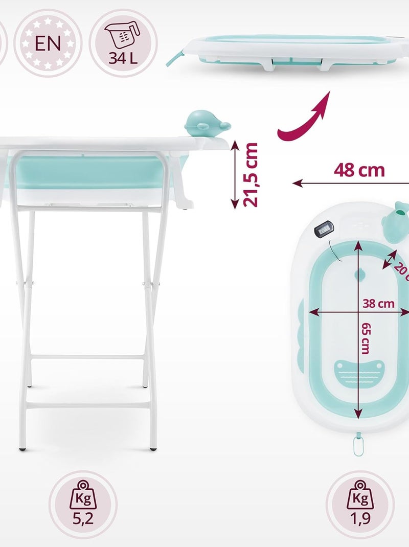 Vasca pieghevole neonato verde con termometro e supporto Verde - Kiabi