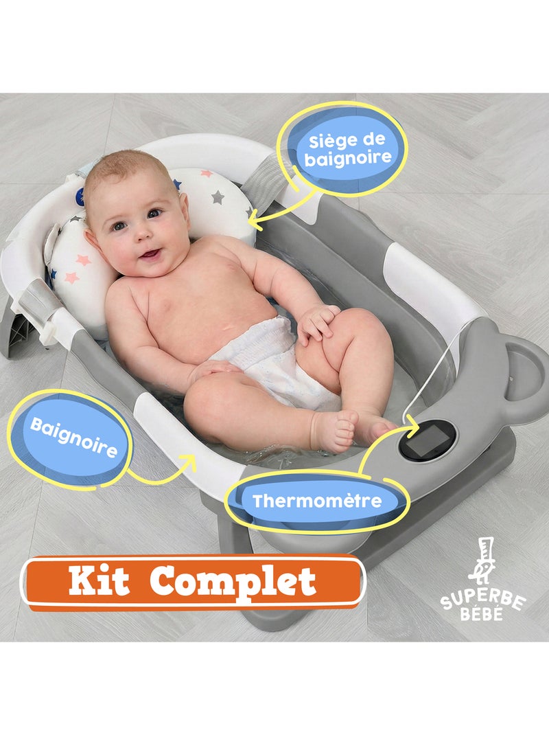 Vaschetta da bagno pieghevole - Termometro e cuscino inclusi - BEAR | SUPERBE BEBE Grigio - Kiabi