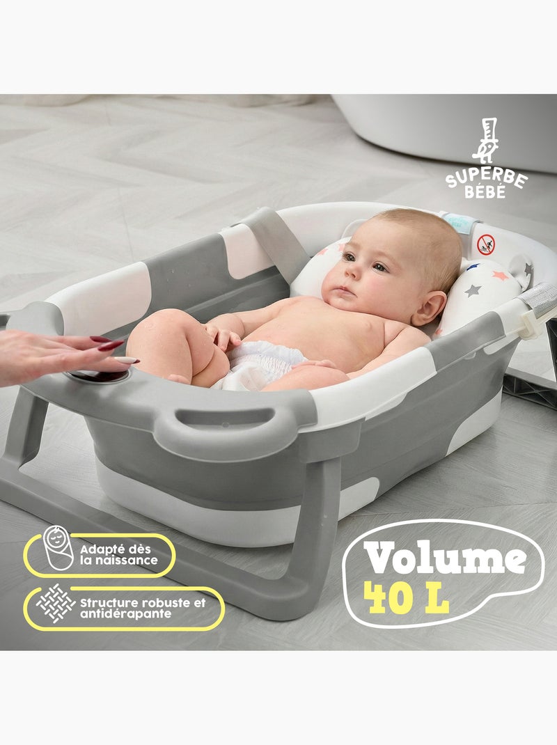 Vaschetta da bagno pieghevole - Termometro e cuscino inclusi - BEAR | SUPERBE BEBE Grigio - Kiabi