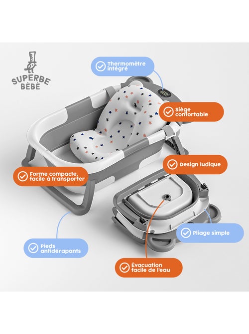 Vaschetta da bagno pieghevole - Termometro e cuscino inclusi - BEAR | SUPERBE BEBE - Kiabi