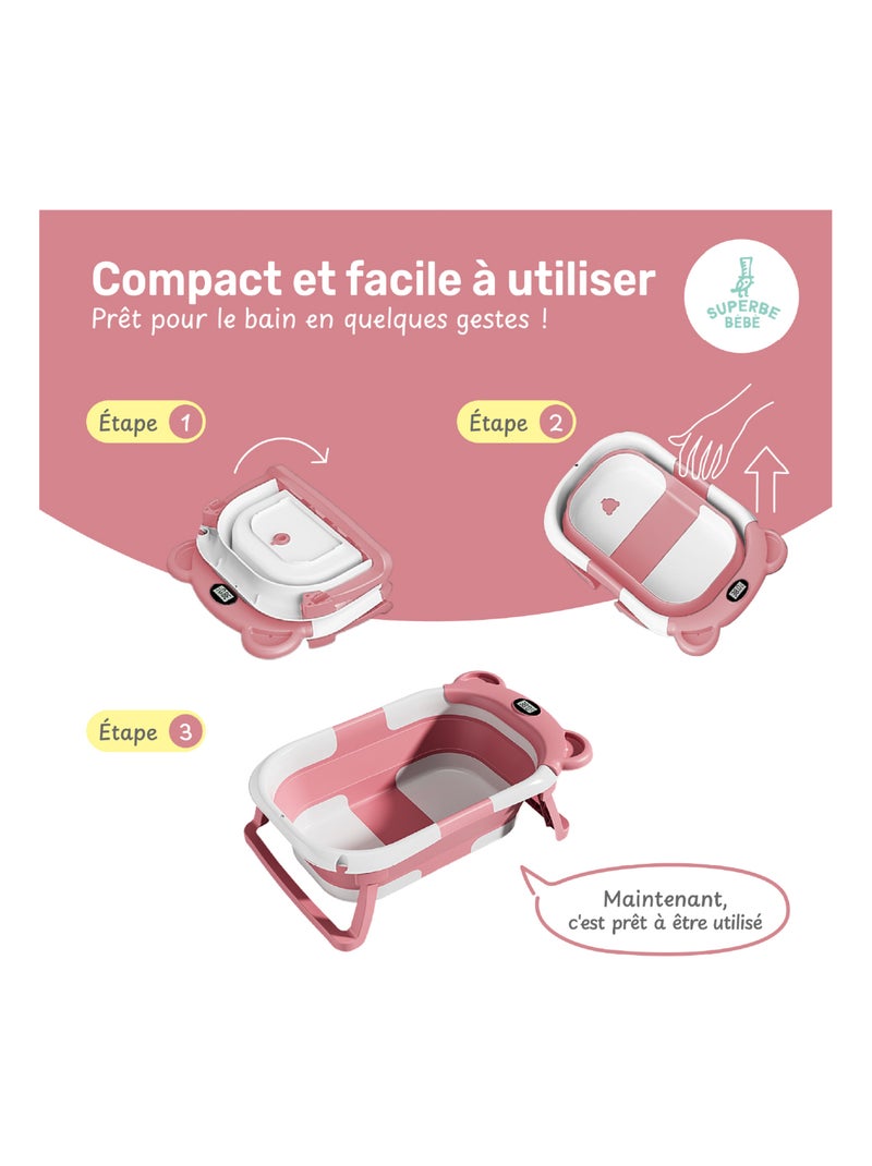 Vaschetta da bagno pieghevole - Termometro e cuscino inclusi - BEAR | SUPERBE BEBE Rosa - Kiabi
