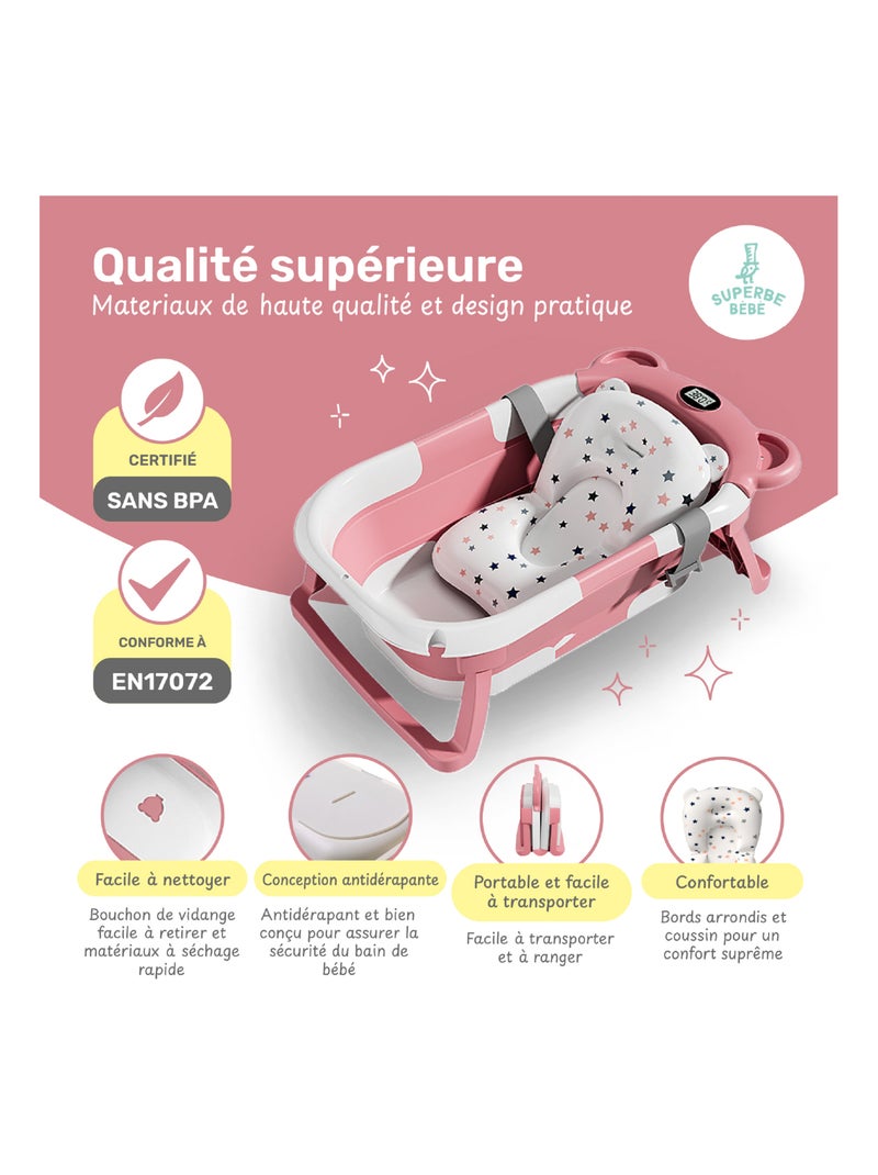 Vaschetta da bagno pieghevole - Termometro e cuscino inclusi - BEAR | SUPERBE BEBE Rosa - Kiabi