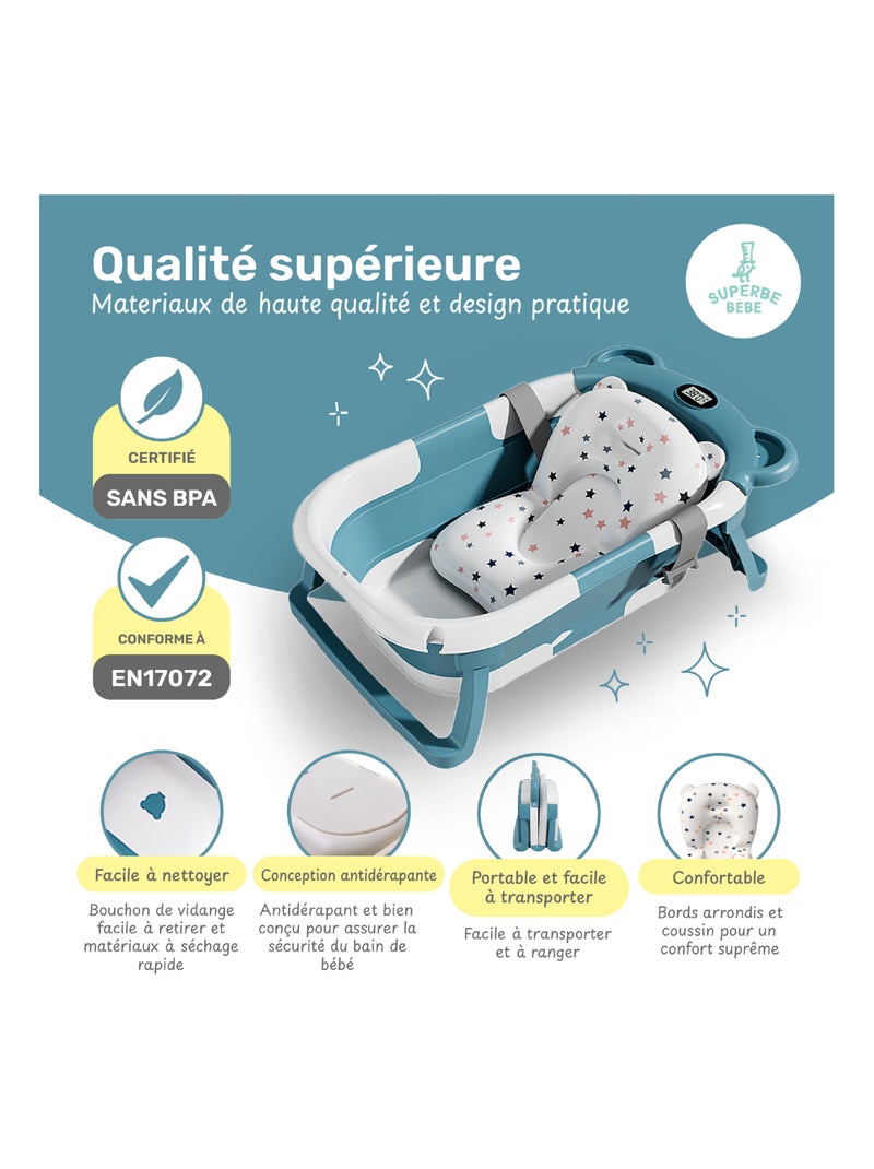 Vaschetta da bagno pieghevole - Termometro e cuscino inclusi - BEAR | SUPERBE BEBE Verde - Kiabi