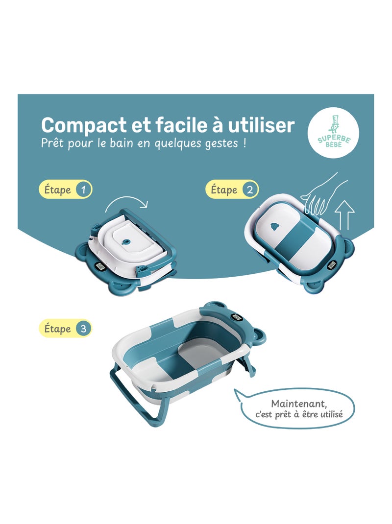 Vaschetta da bagno pieghevole - Termometro e cuscino inclusi - BEAR | SUPERBE BEBE Verde - Kiabi