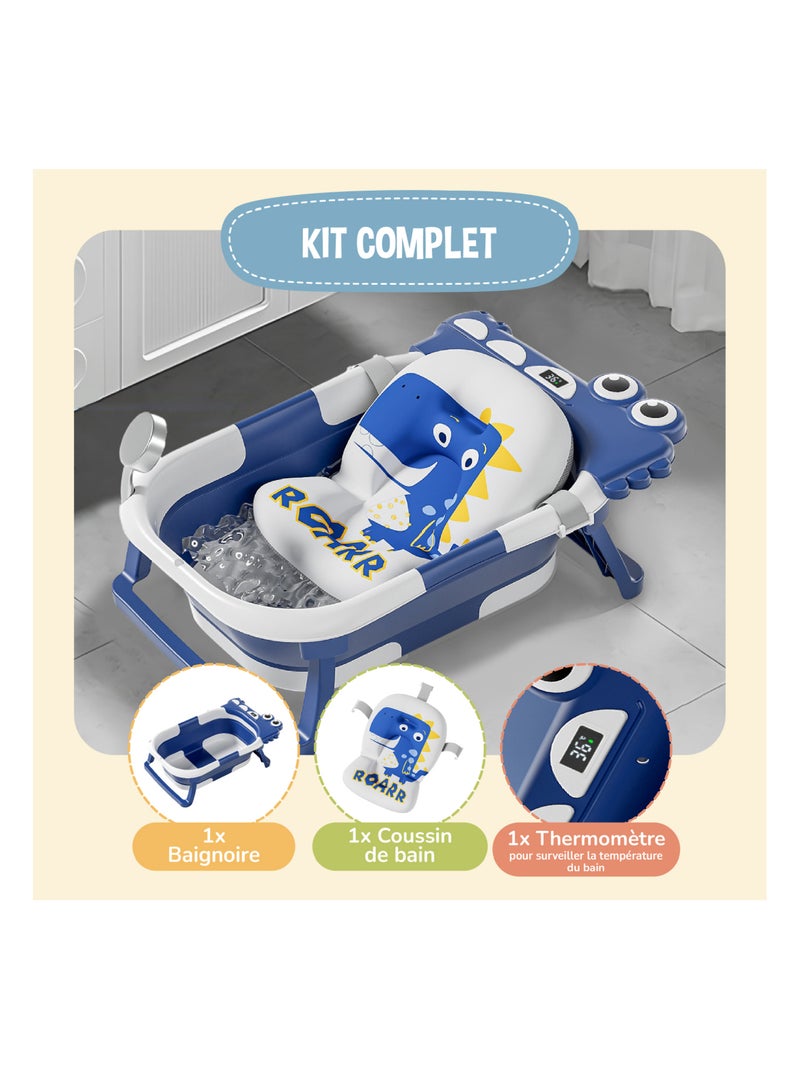 Vaschetta da bagno pieghevole - Termometro e cuscino inclusi - DINO | SUPERBE BEBE Blu - Kiabi