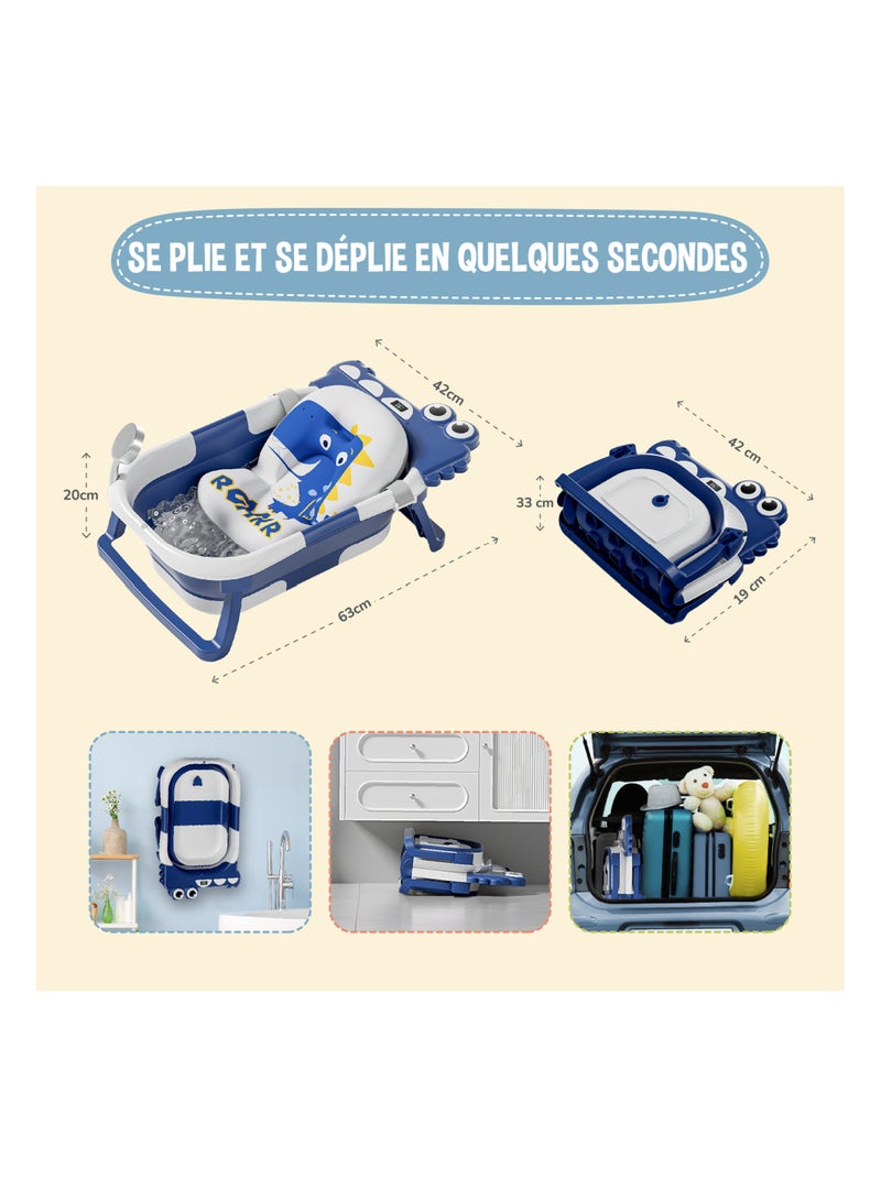 Vaschetta da bagno pieghevole - Termometro e cuscino inclusi - DINO | SUPERBE BEBE Blu - Kiabi