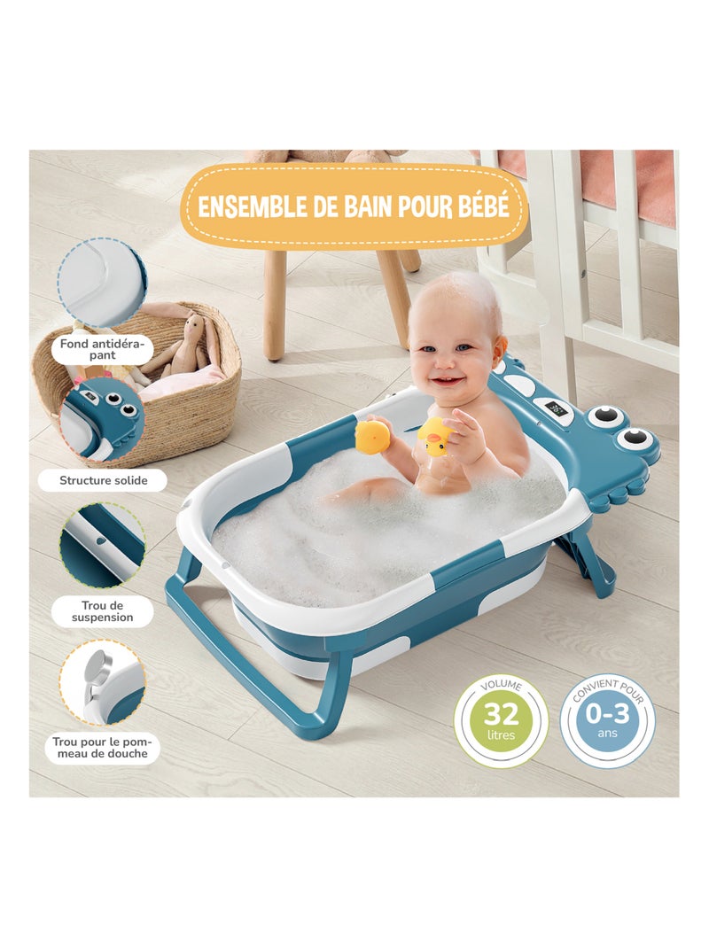 Vaschetta da bagno pieghevole - Termometro e cuscino inclusi - DINO | SUPERBE BEBE Blu pavone - Kiabi