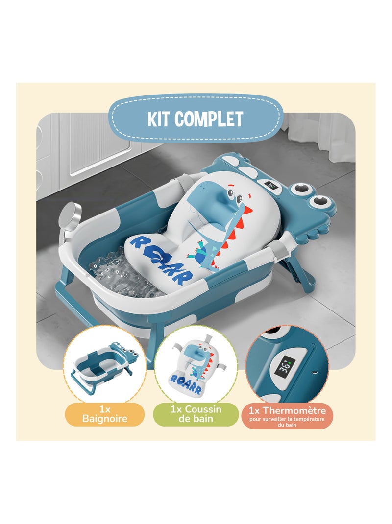 Vaschetta da bagno pieghevole - Termometro e cuscino inclusi - DINO | SUPERBE BEBE Blu pavone - Kiabi