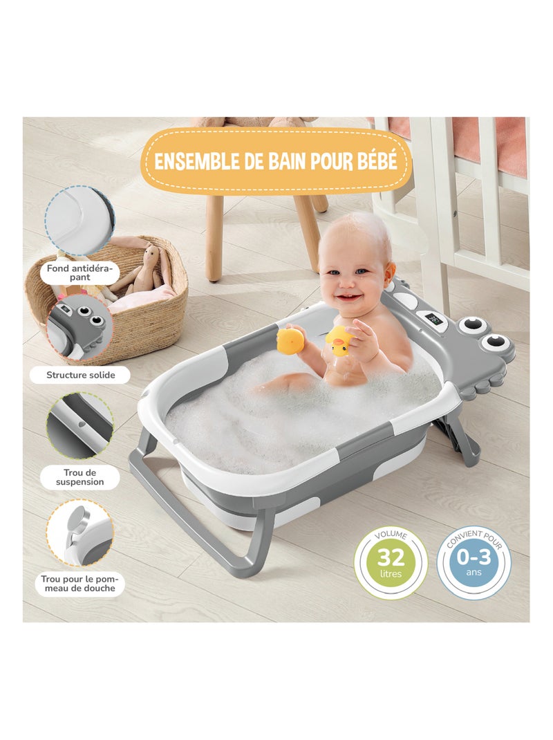 Vaschetta da bagno pieghevole - Termometro e cuscino inclusi - DINO | SUPERBE BEBE Grigio - Kiabi