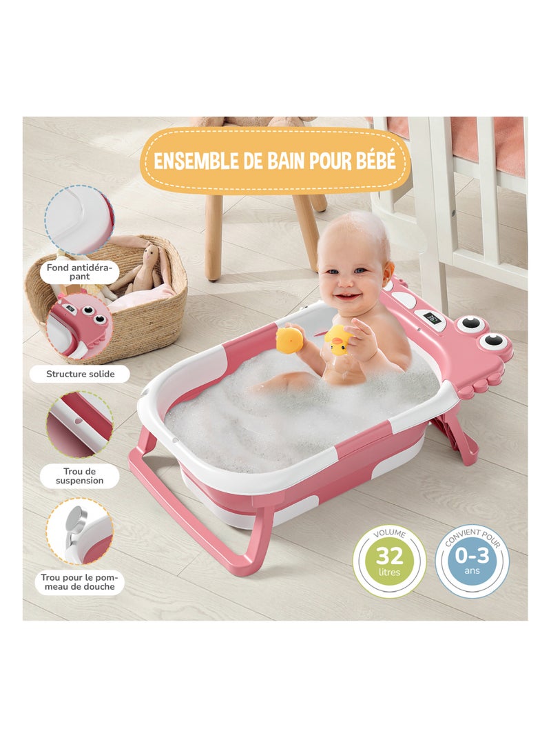 Vaschetta da bagno pieghevole - Termometro e cuscino inclusi - DINO | SUPERBE BEBE Rosa - Kiabi
