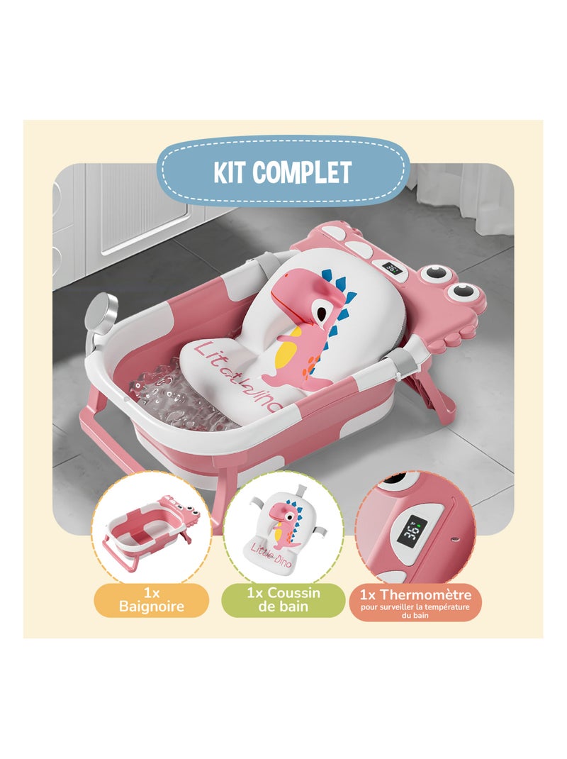 Vaschetta da bagno pieghevole - Termometro e cuscino inclusi - DINO | SUPERBE BEBE Rosa - Kiabi