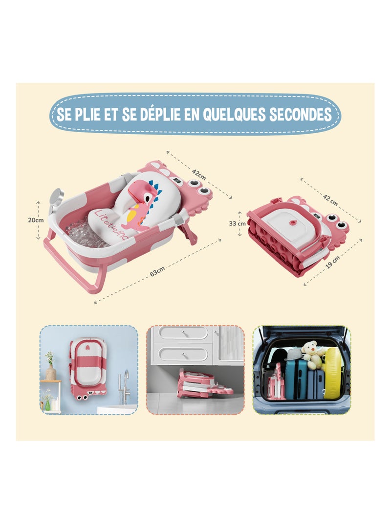 Vaschetta da bagno pieghevole - Termometro e cuscino inclusi - DINO | SUPERBE BEBE Rosa - Kiabi