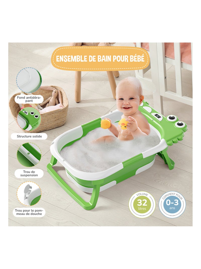 Vaschetta da bagno pieghevole - Termometro e cuscino inclusi - DINO | SUPERBE BEBE Verde chiaro - Kiabi