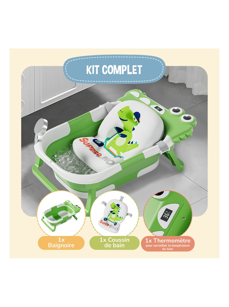 Vaschetta da bagno pieghevole - Termometro e cuscino inclusi - DINO | SUPERBE BEBE Verde chiaro - Kiabi
