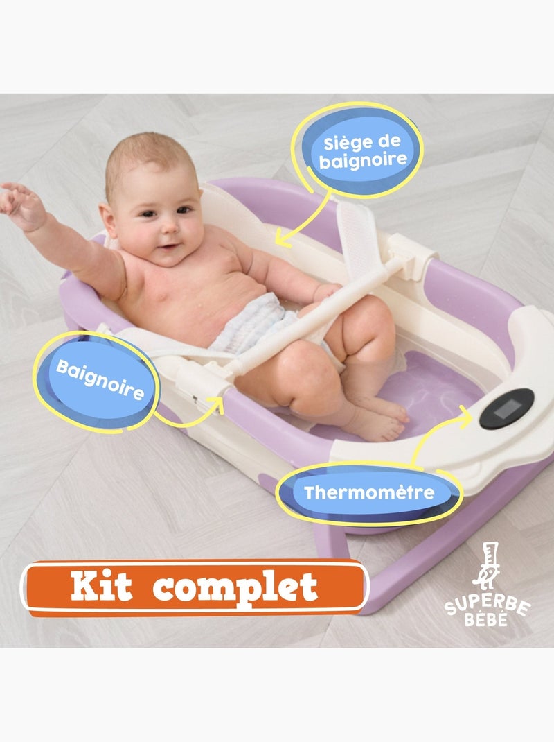 Vaschetta da bagno pieghevole - Termometro e cuscino inclusi - LION | SUPERBE BEBE Viola - Kiabi