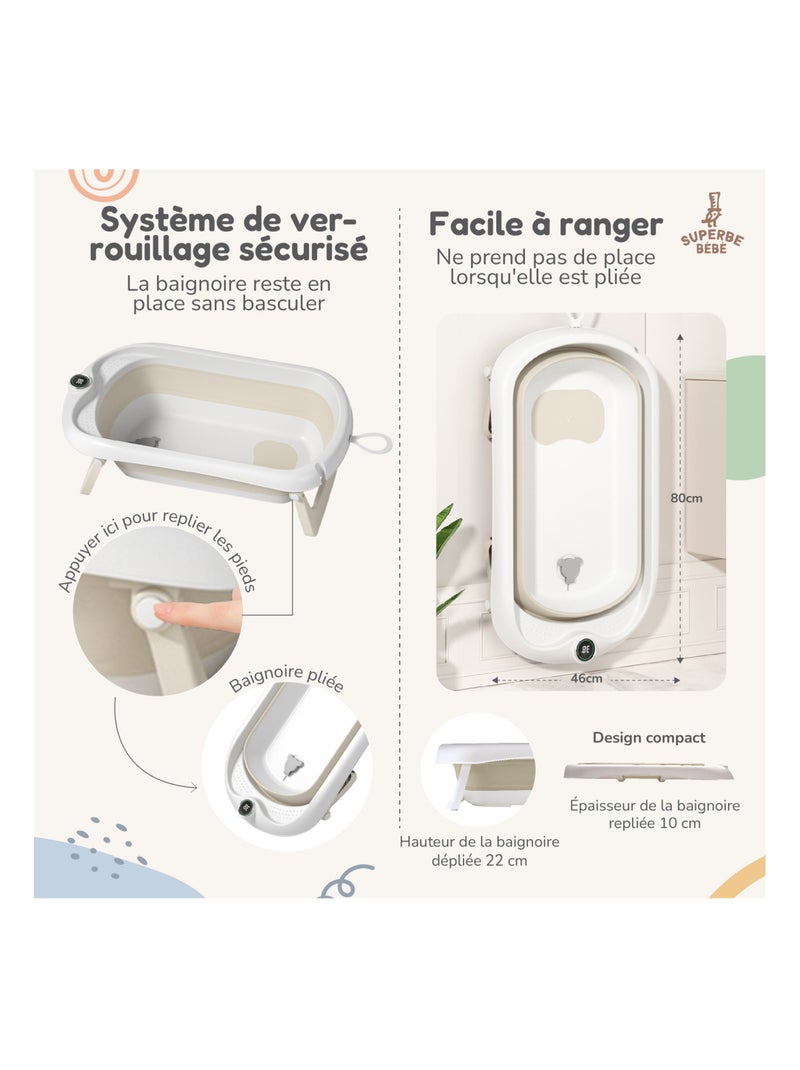 Vaschetta da bagno pieghevole - Termometro e sdraietta inclusi | SUPERBE BEBE Beige - Kiabi