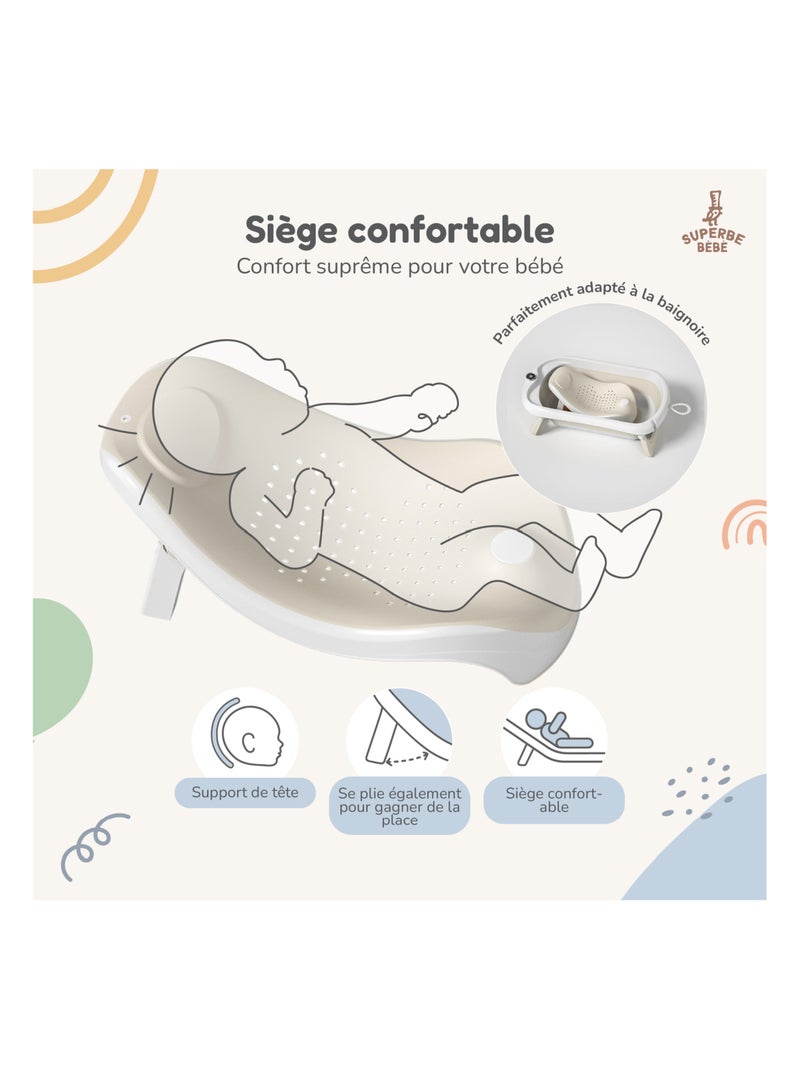 Vaschetta da bagno pieghevole - Termometro e sdraietta inclusi | SUPERBE BEBE Beige - Kiabi