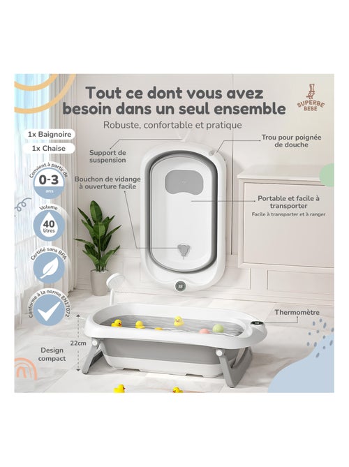 Vaschetta da bagno pieghevole - Termometro e sdraietta inclusi | SUPERBE BEBE - Kiabi