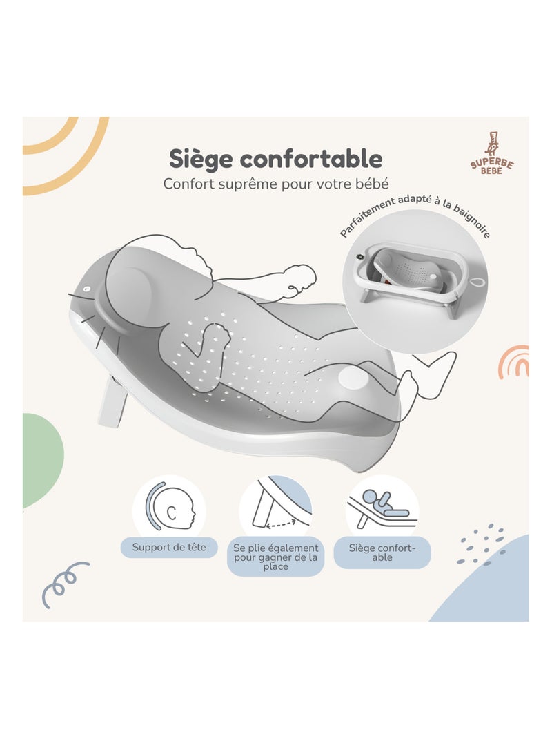 Vaschetta da bagno pieghevole - Termometro e sdraietta inclusi | SUPERBE BEBE Grigio - Kiabi