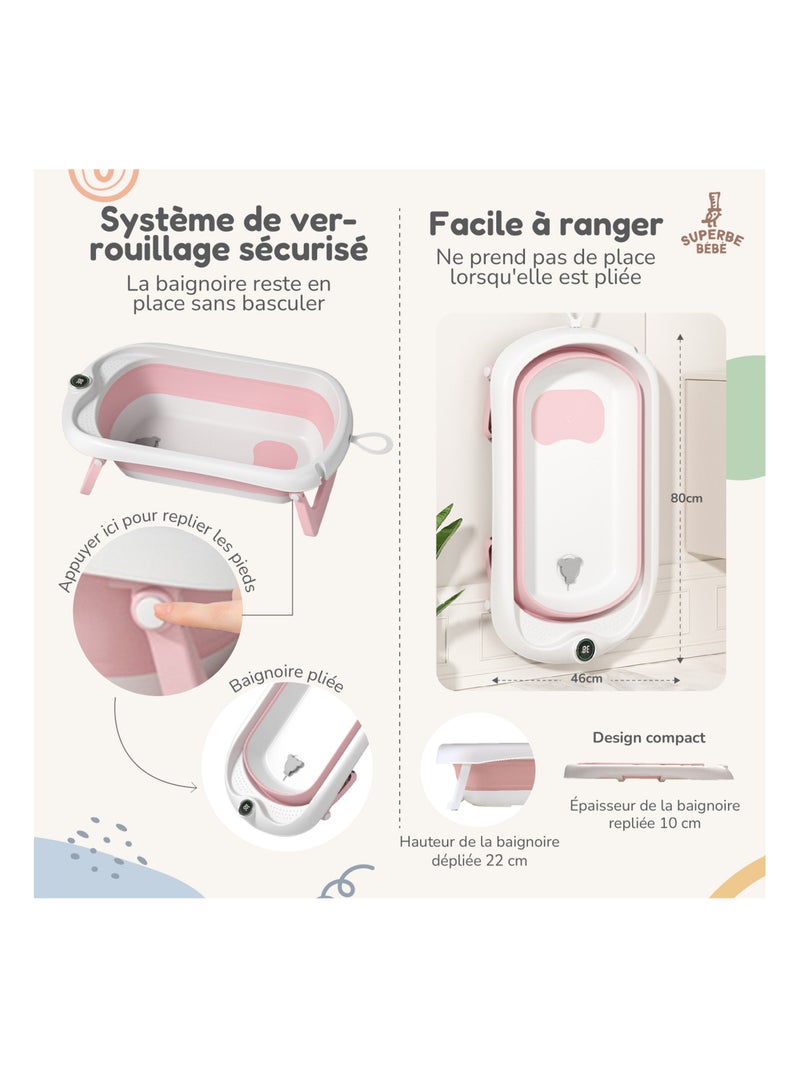 Vaschetta da bagno pieghevole - Termometro e sdraietta inclusi | SUPERBE BEBE Rosa - Kiabi
