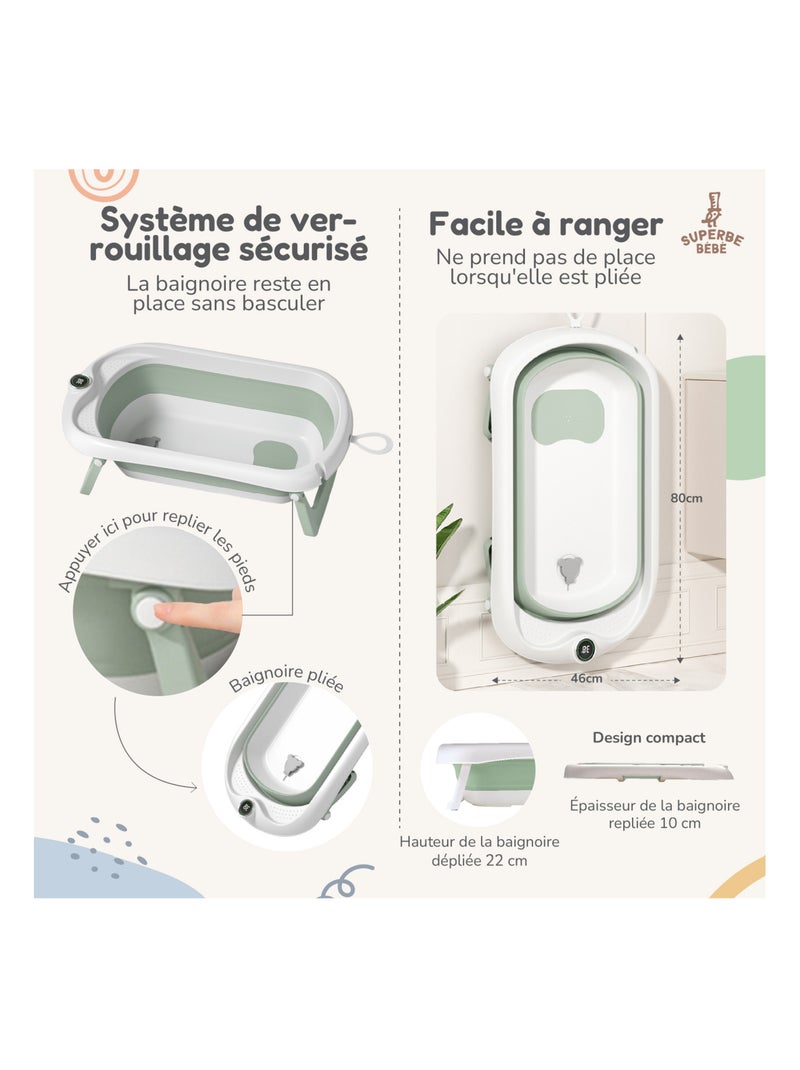 Vaschetta da bagno pieghevole - Termometro e sdraietta inclusi | SUPERBE BEBE Verde - Kiabi