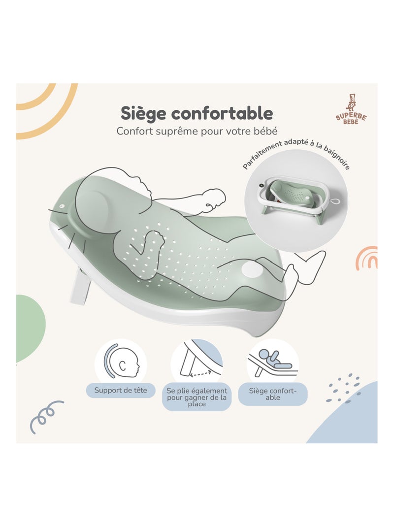 Vaschetta da bagno pieghevole - Termometro e sdraietta inclusi | SUPERBE BEBE Verde - Kiabi