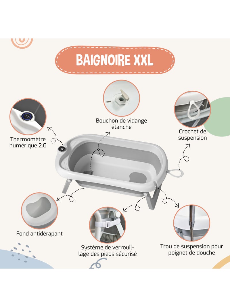 Vaschetta da bagno pieghevole con supporto - Kit completo | SUPERBE BEBE Grigio - Kiabi