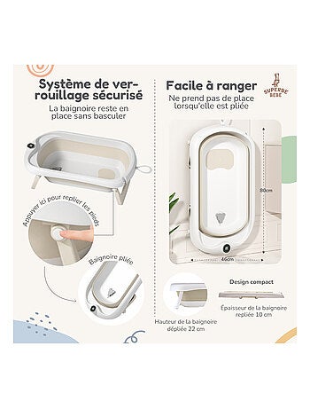 Vaschetta da bagno pieghevole per neonati - Termometro e cuscino inclusi | SUPERBE BEBE