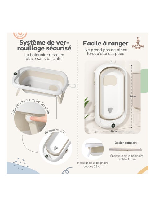 Vaschetta da bagno pieghevole per neonati - Termometro e cuscino inclusi | SUPERBE BEBE - Kiabi