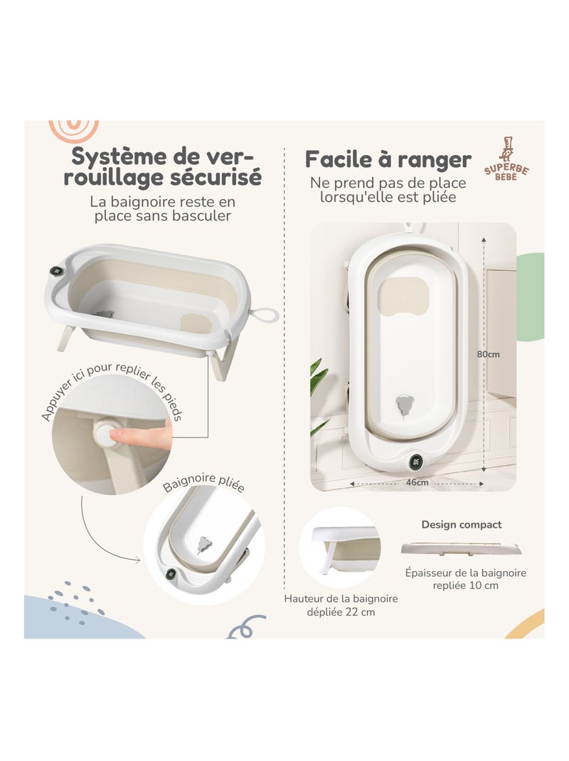 Vaschetta da bagno pieghevole per neonati - Termometro e cuscino inclusi | SUPERBE BEBE Bianco Giallo - Kiabi