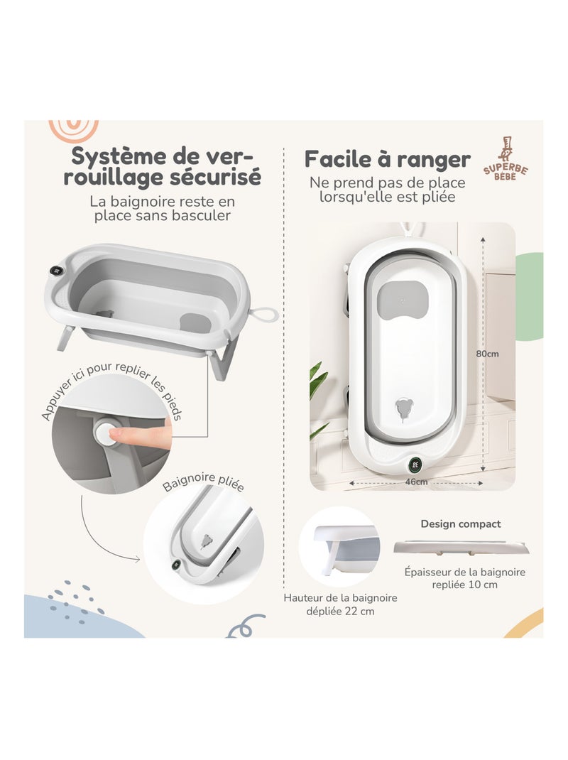 Vaschetta da bagno pieghevole per neonati - Termometro e cuscino inclusi | SUPERBE BEBE Bianco Grigio - Kiabi