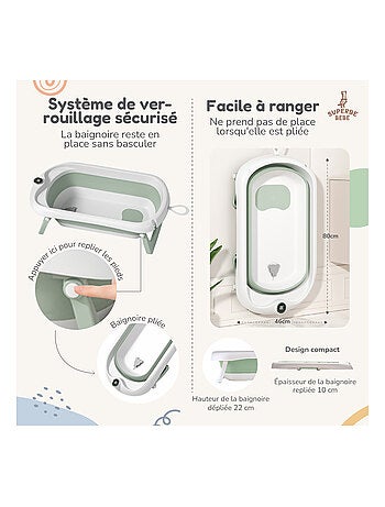 Vaschetta da bagno pieghevole per neonati - Termometro e cuscino inclusi | SUPERBE BEBE